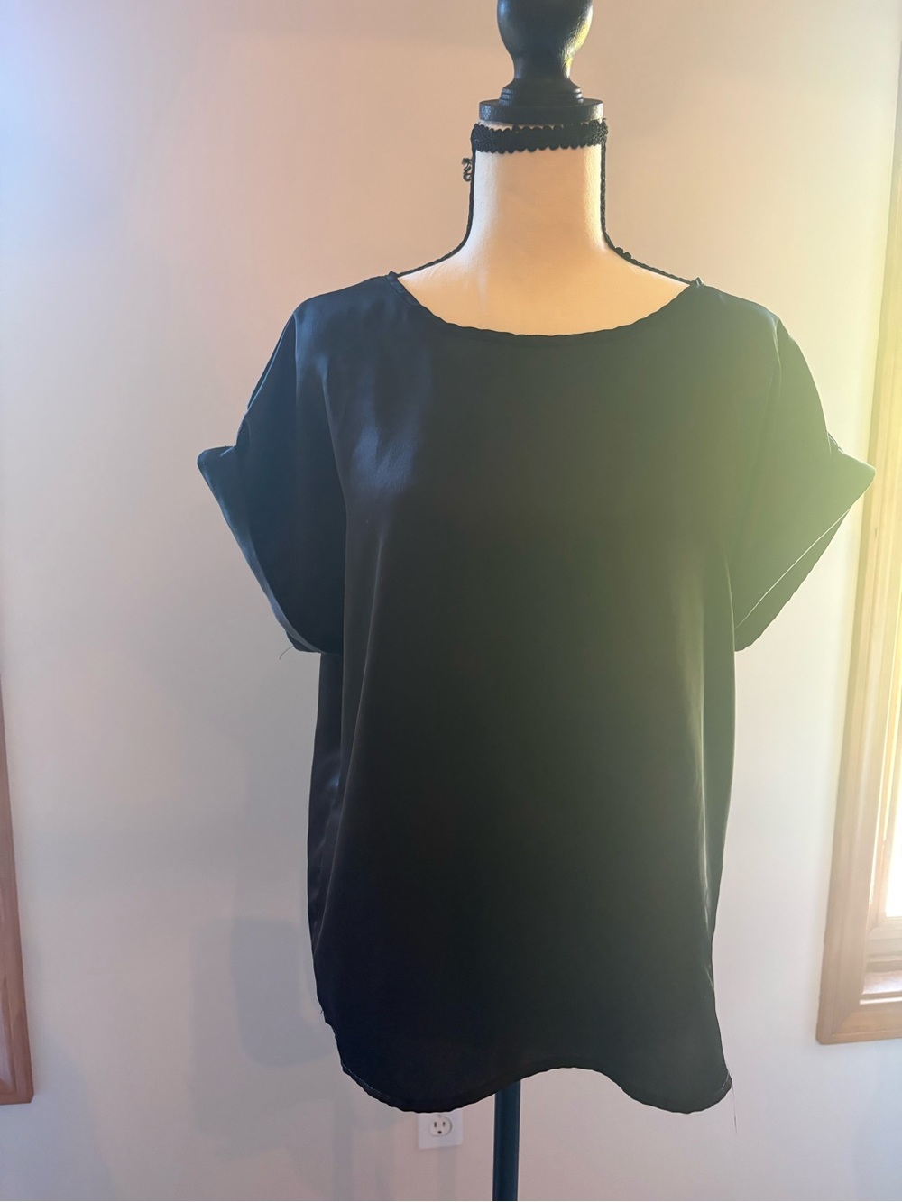 Women's Black Short Sleeve Boatneck Blouse